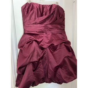 David's Bridal Size 14 Burgundy Strapless Bubble Hem Homecoming Formal Dress